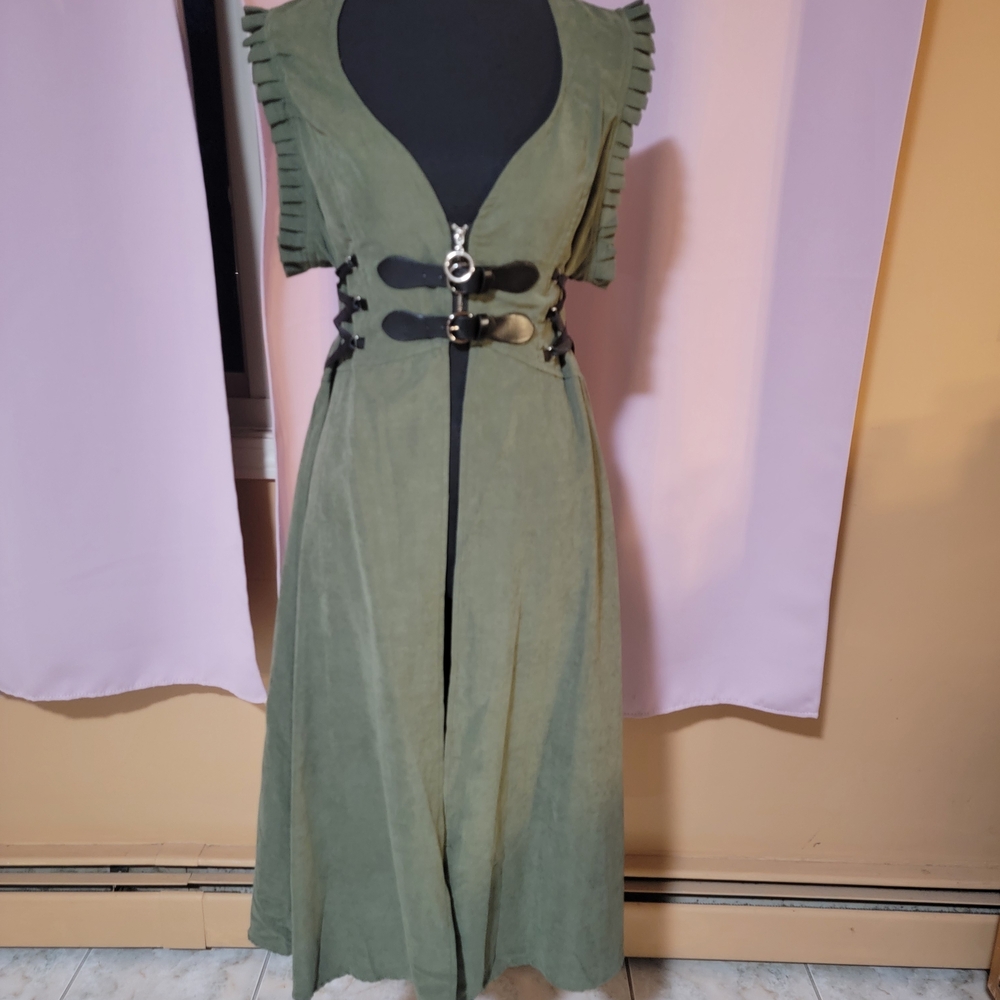 Green Sleeveless Corset Zip Vest Dress